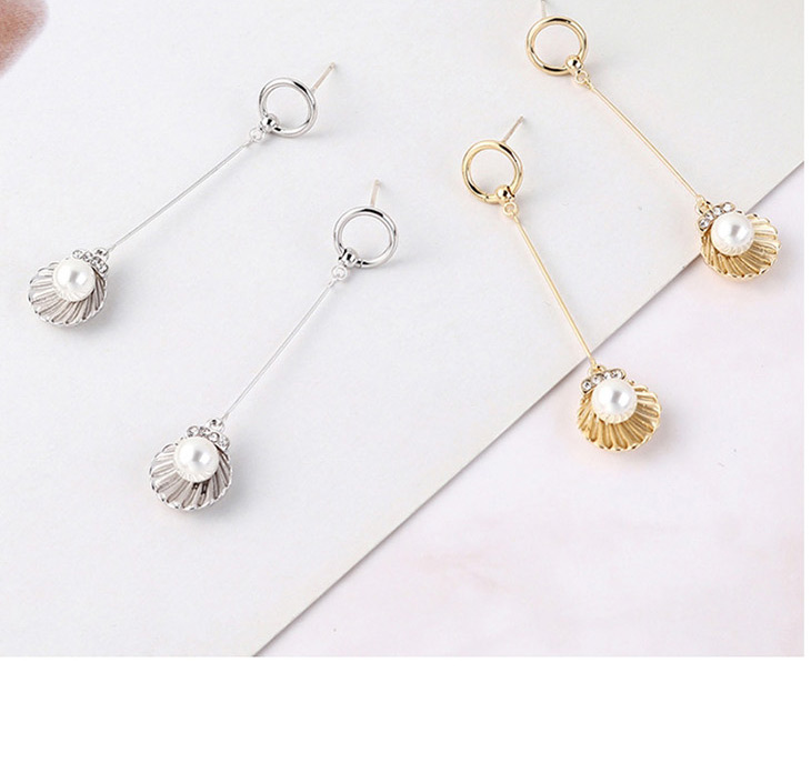 Fashion 14k Gold Plated Gold Fringed Shell Pearl  Silver Needle Earrings,Earrings