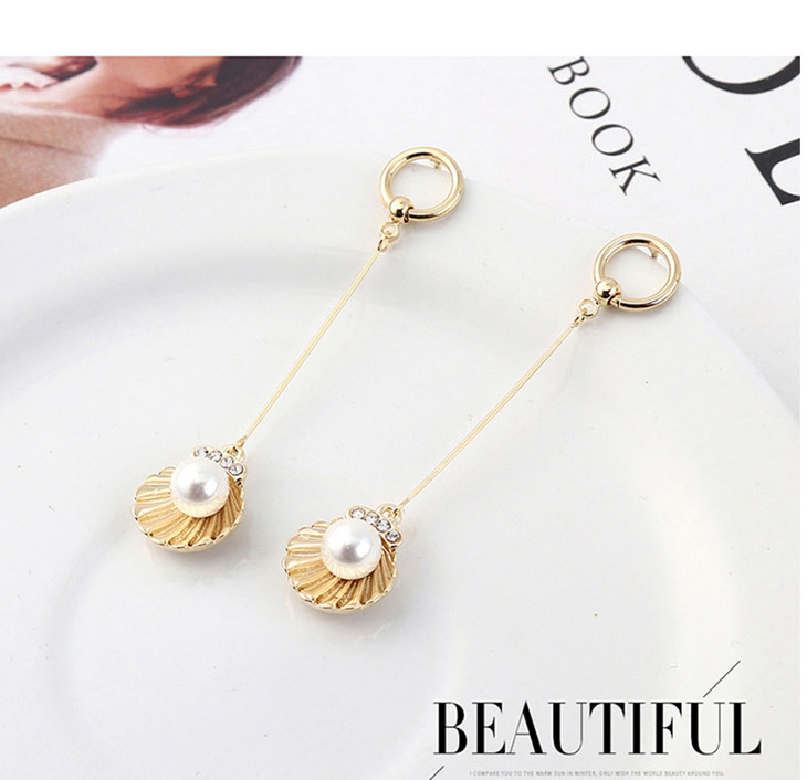 Fashion Platinum Plated Gold Fringed Shell Pearl  Silver Needle Earrings,Earrings