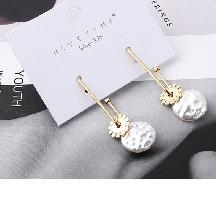 Fashion Gold Plated Gold Sunflower Natural Pearl  Silver Needle Earrings,Drop Earrings