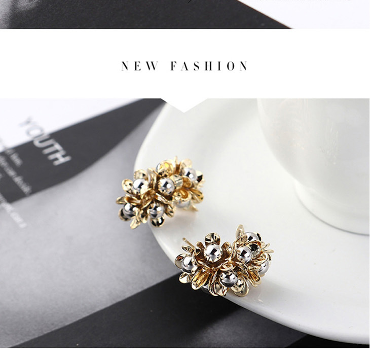 Fashion Gold Plated Gold Flower  Silver Needle Earrings,Earrings