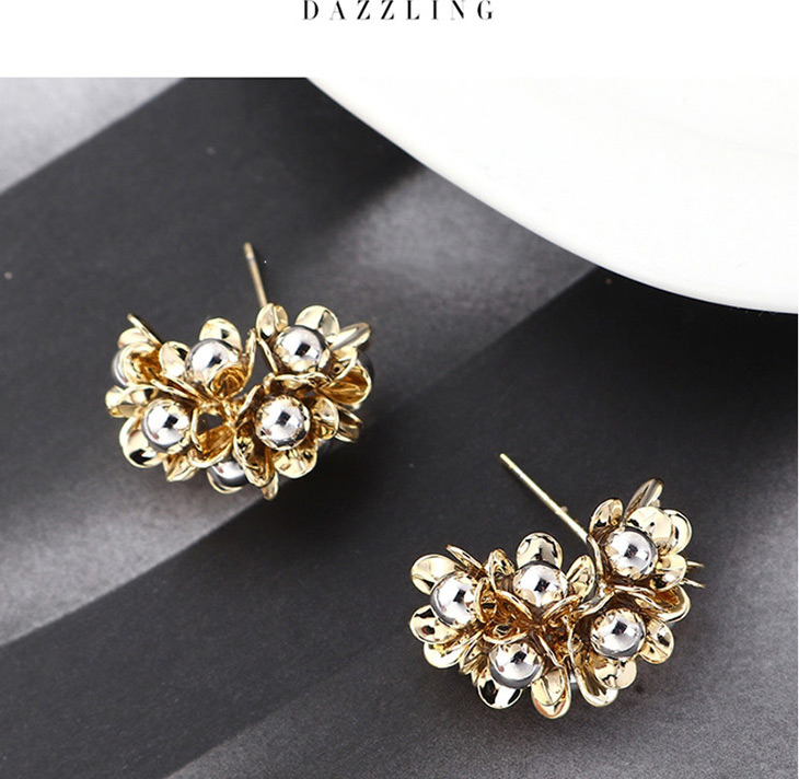 Fashion Gold Plated Gold Flower  Silver Needle Earrings,Earrings