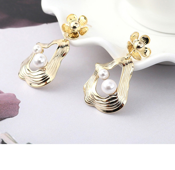 Fashion Gold Plated Gold Flower Pearl  Silver Needle Earrings,Drop Earrings