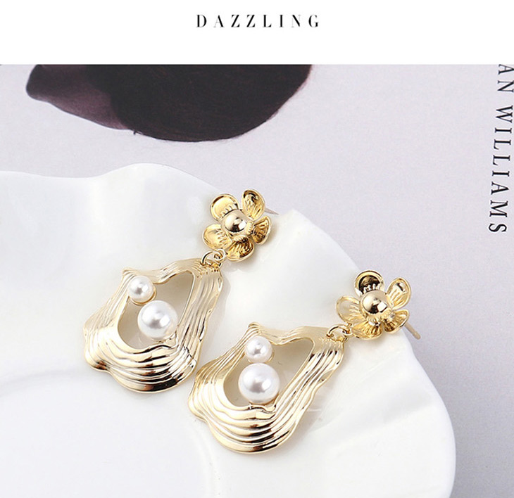 Fashion Gold Plated Gold Flower Pearl  Silver Needle Earrings,Drop Earrings