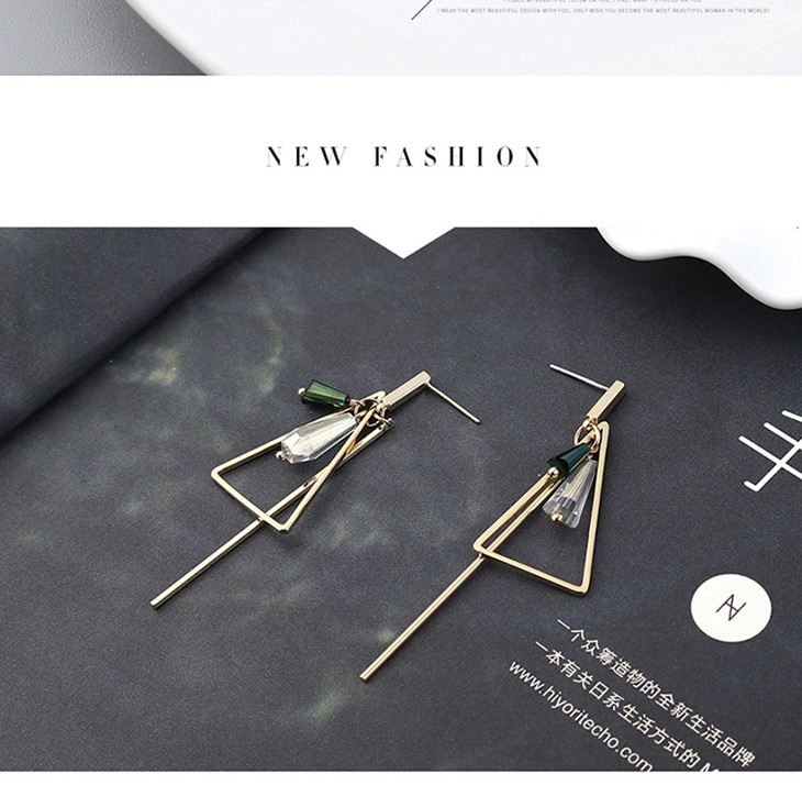 Fashion Gold Plated Gold Triangle Fringed  Silver Needle Earrings,Earrings