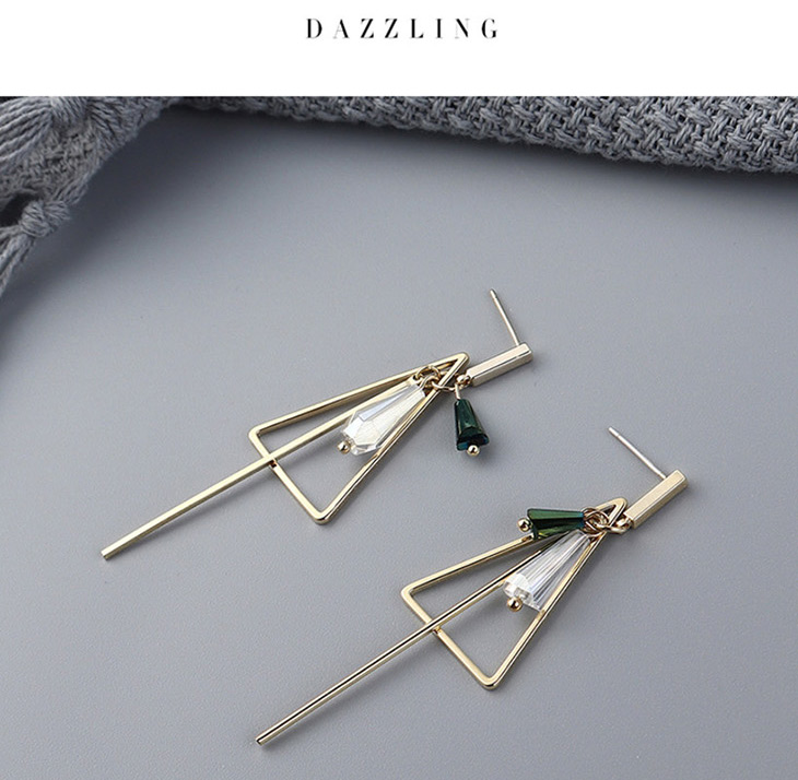 Fashion Gold Plated Gold Triangle Fringed  Silver Needle Earrings,Earrings