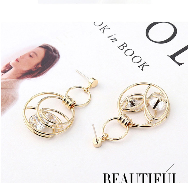Fashion Gold Gold Plated Double Circle Cutout  Silver Needle Earrings,Earrings