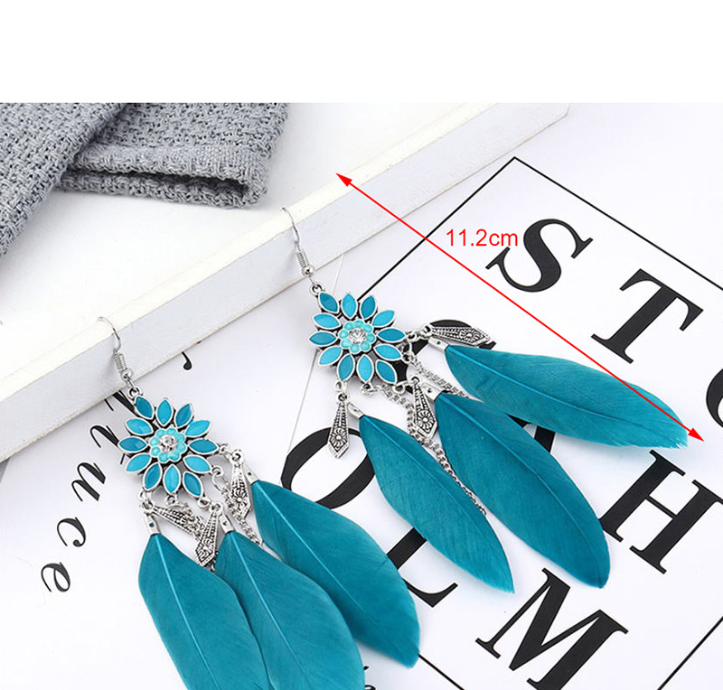 Fashion Blue Flower Feather Earrings,Drop Earrings