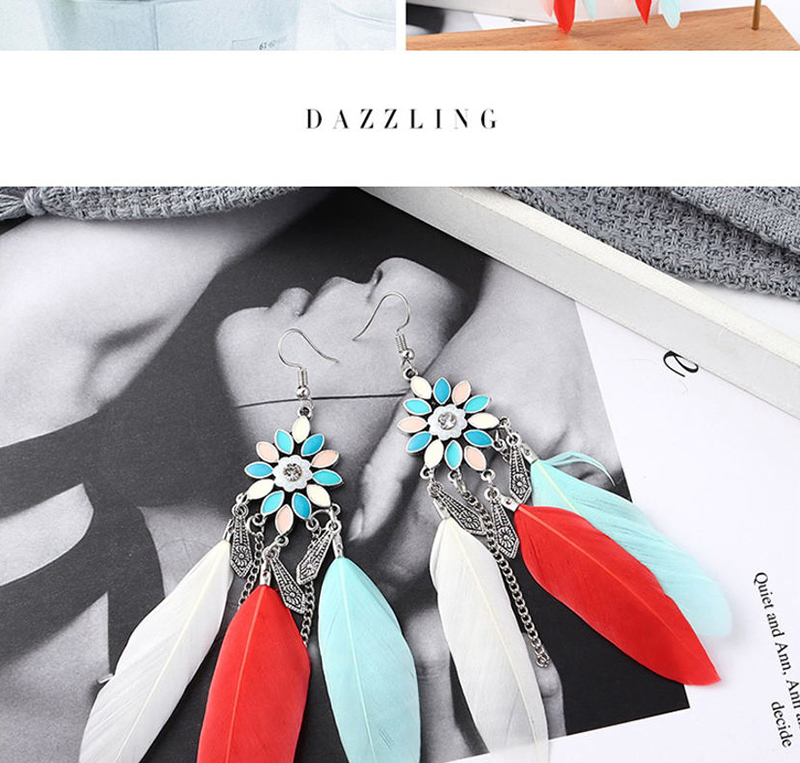 Fashion Color Flower Feather Earrings,Drop Earrings