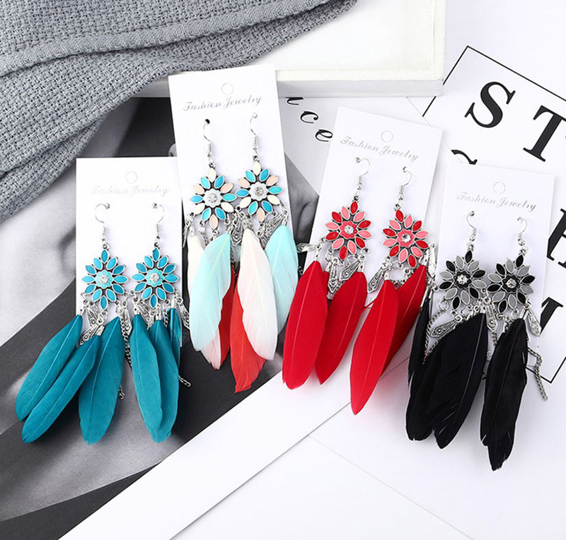 Fashion Color Flower Feather Earrings,Drop Earrings