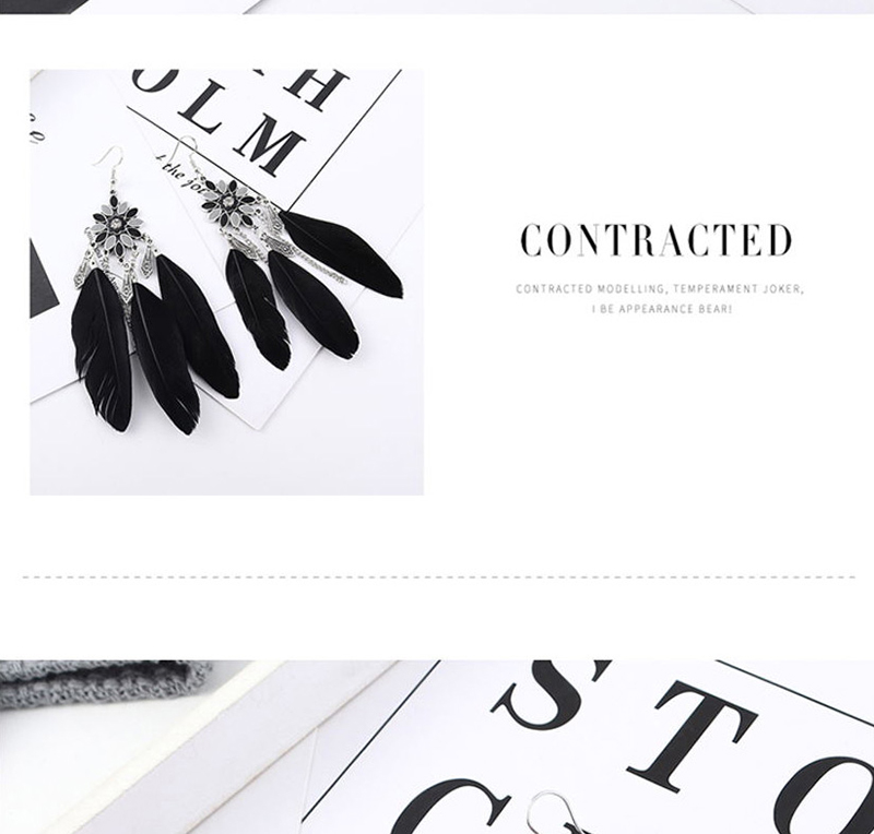 Fashion Black Flower Feather Earrings,Drop Earrings