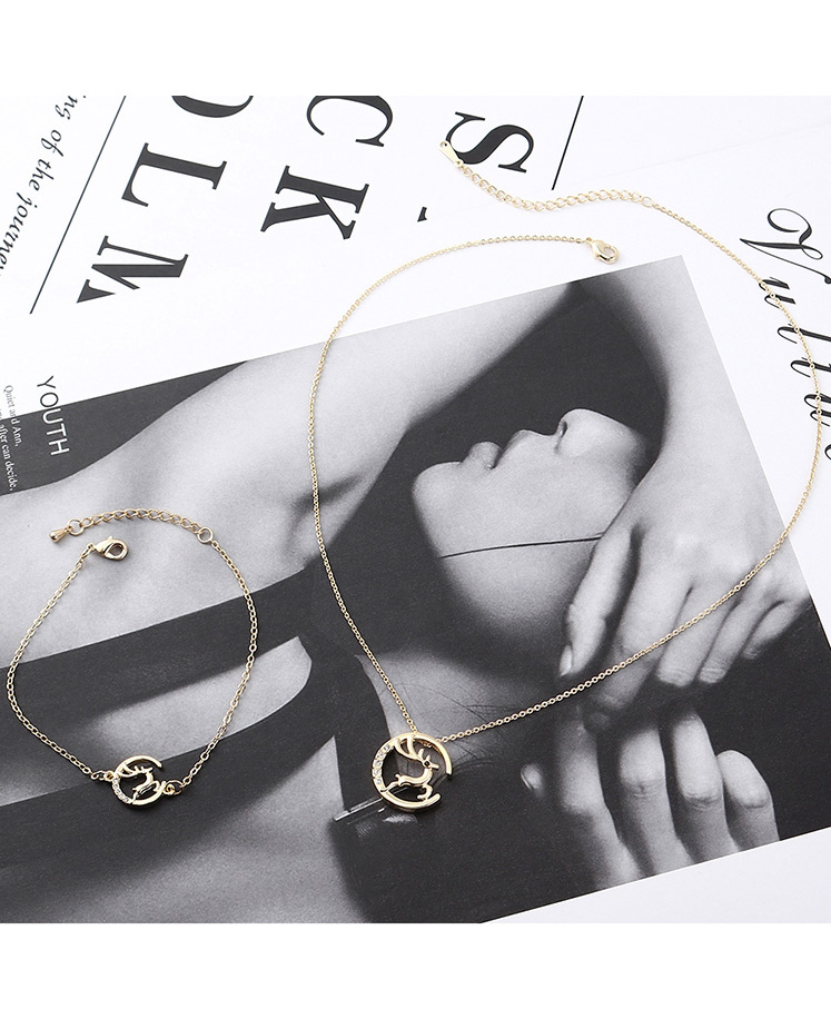 Fashion 14k Gold Crystal Elk Bracelet Necklace Set,Crystal Sets
