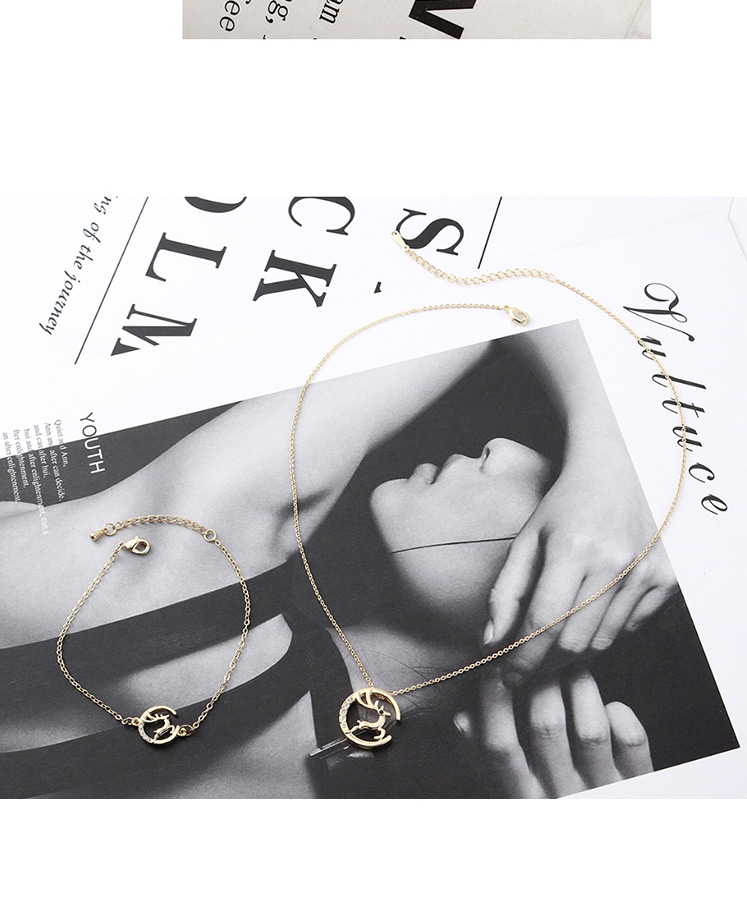 Fashion Platinum Gold Crystal Elk Bracelet Necklace Set,Crystal Sets