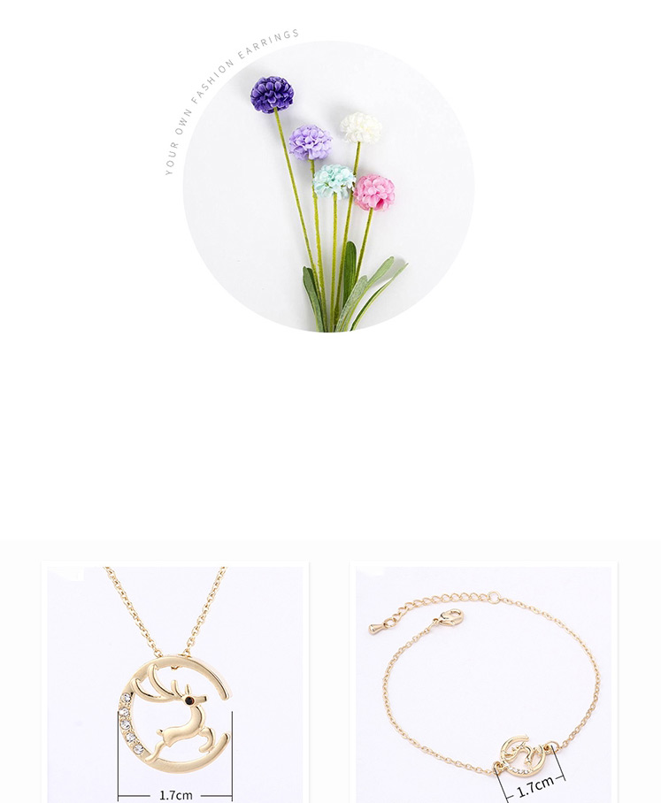 Fashion 14k Gold Crystal Elk Bracelet Necklace Set,Crystal Sets