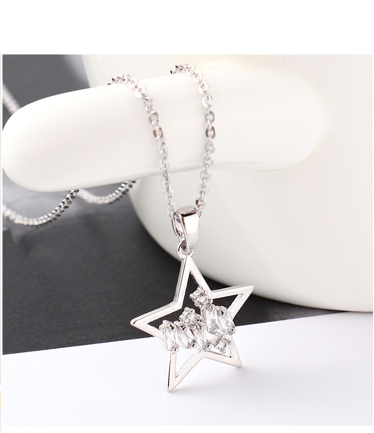 Fashion Platinum Star Shimmering Zircon Necklace,Necklaces