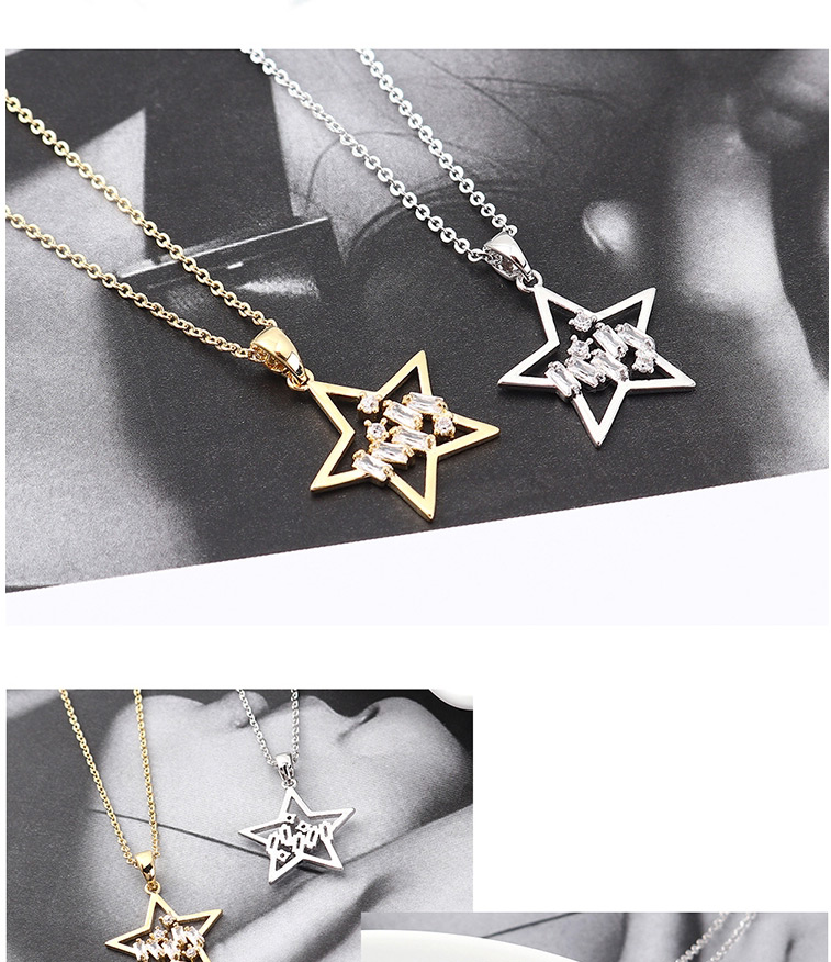 Fashion 14k Gold Star Shimmering Zircon Necklace,Necklaces