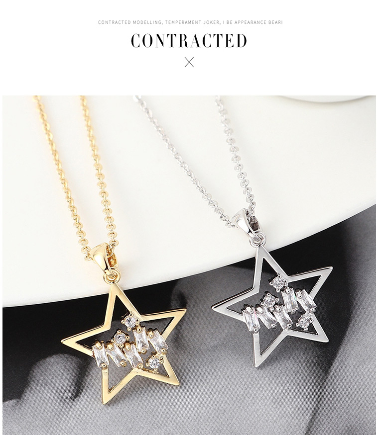 Fashion Platinum Star Shimmering Zircon Necklace,Necklaces