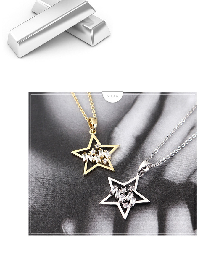 Fashion 14k Gold Star Shimmering Zircon Necklace,Necklaces