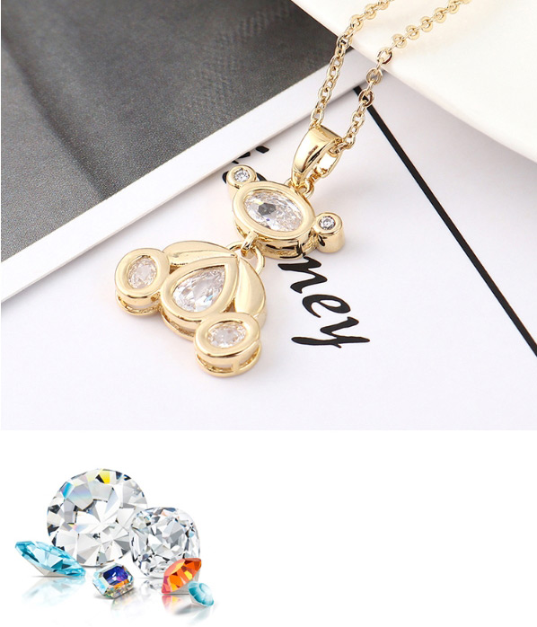 Fashion Platinum Cute Bear Zircon Necklace,Necklaces
