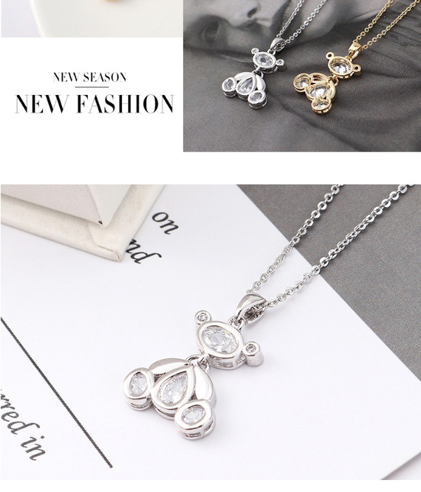 Fashion Platinum Cute Bear Zircon Necklace,Necklaces