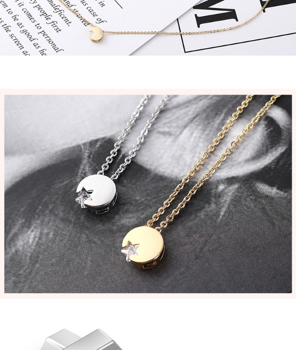 Fashion 14k Gold Star Moon Zircon Necklace,Necklaces