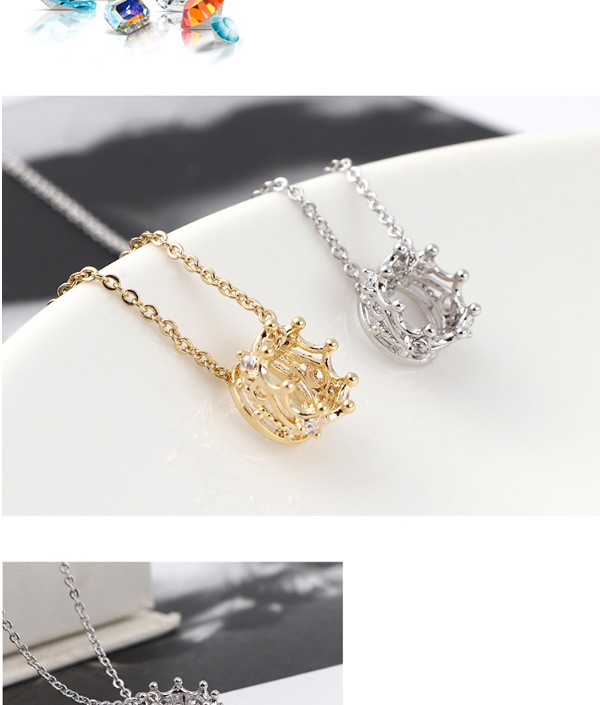 Fashion 14k Gold Crown Zircon Necklace,Necklaces