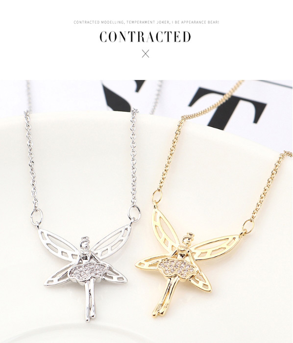 Fashion 14k Gold Dancing Butterfly Princess Zircon Necklace,Necklaces