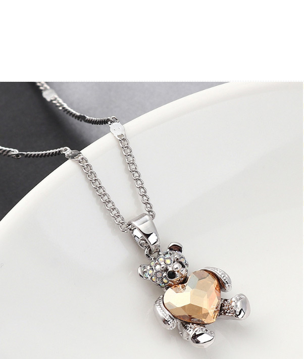 Fashion Purple Bear Holding Heart Crystal Necklace,Crystal Necklaces