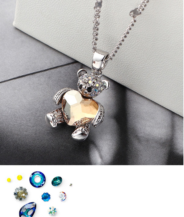 Fashion Classical Pink Bear Holding Heart Crystal Necklace,Crystal Necklaces