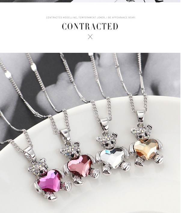 Fashion White Bear Holding Heart Crystal Necklace,Crystal Necklaces