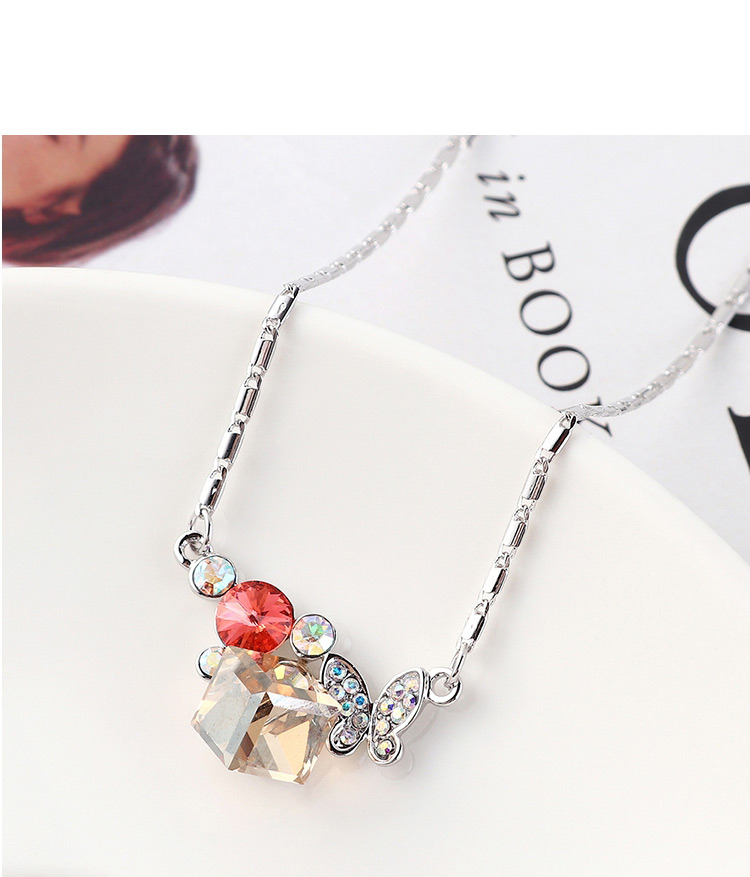 Fashion Rose Red + Light Rose Butterfly Crystal Love Crystal Necklace,Crystal Necklaces