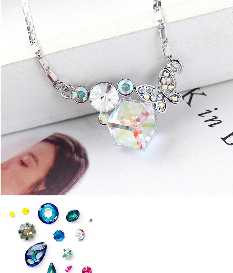 Fashion Water Lotus Red + Golden Phantom Butterfly Crystal Love Crystal Necklace,Crystal Necklaces