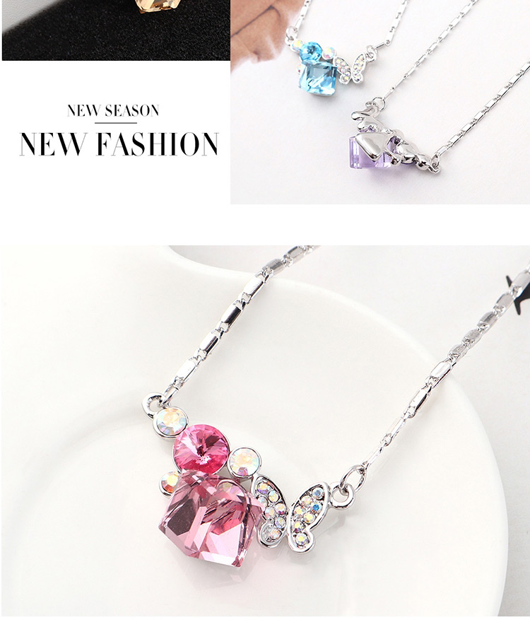 Fashion Violet + Purple Butterfly Crystal Love Crystal Necklace,Crystal Necklaces