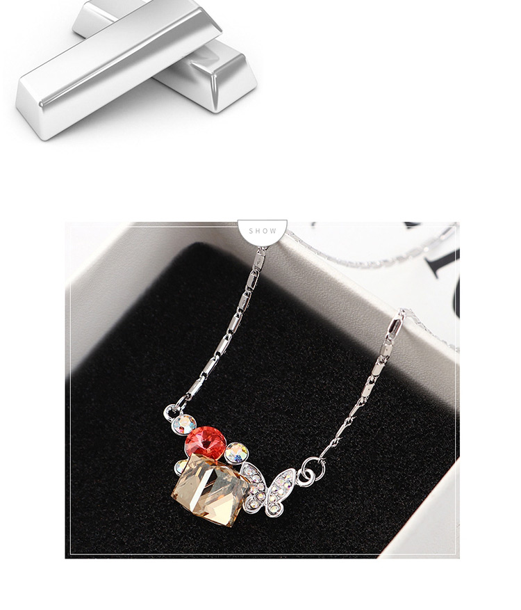 Fashion Water Lotus Red + Golden Phantom Butterfly Crystal Love Crystal Necklace,Crystal Necklaces
