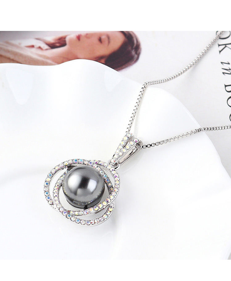 Fashion Dark Blue Flower Ball Orb Crystal Necklace,Crystal Necklaces