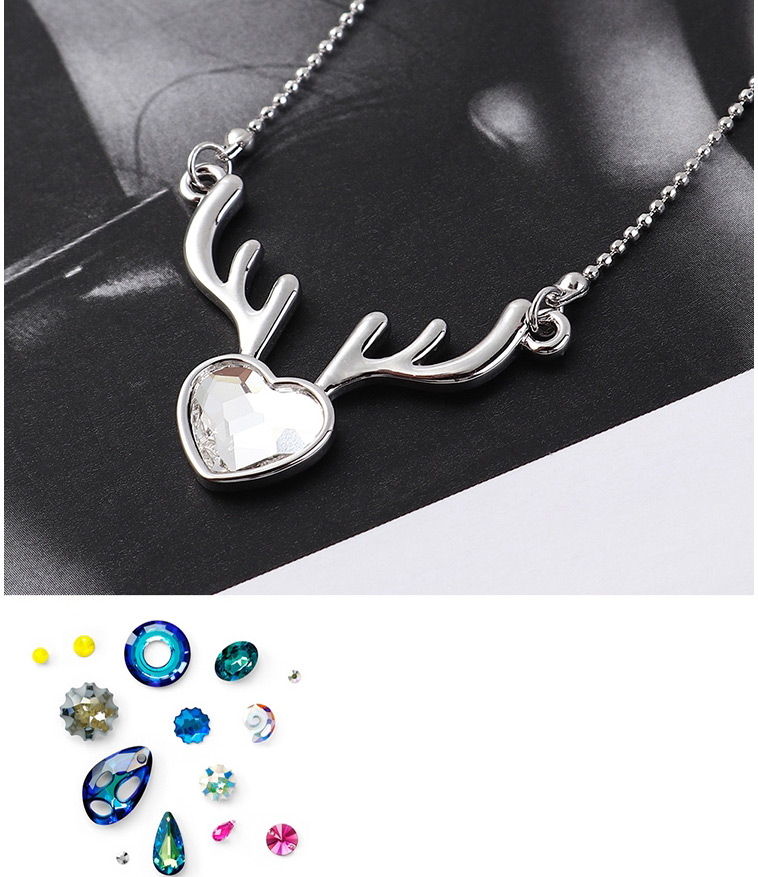 Fashion White Elk Heart Crystal Necklace,Crystal Necklaces
