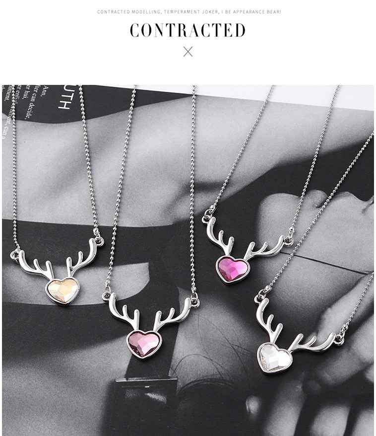 Fashion Classical Pink Elk Heart Crystal Necklace,Crystal Necklaces