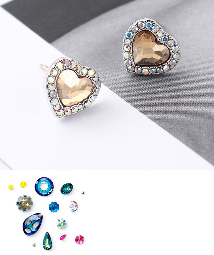Fashion Gold Crystal Stud Earrings - Sweetheart,Stud Earrings