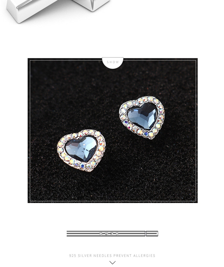 Fashion Denim Blue Crystal Stud Earrings - Sweetheart,Stud Earrings