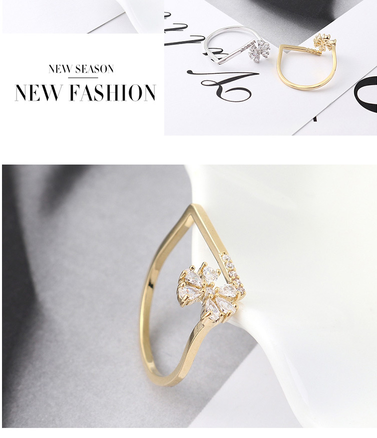 Fashion 14k Gold Zircon Ring - Flowery,Fashion Rings