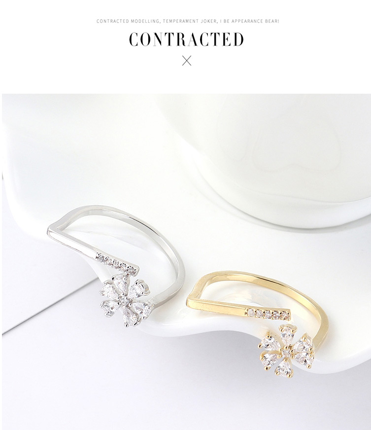 Fashion Platinum Zircon Ring - Flowery,Fashion Rings