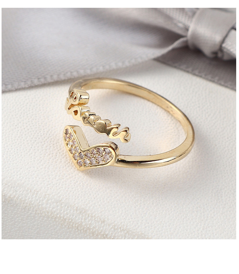 Fashion 14k Gold Zircon Ring - Heart Shaped Letter Ring,Fashion Rings