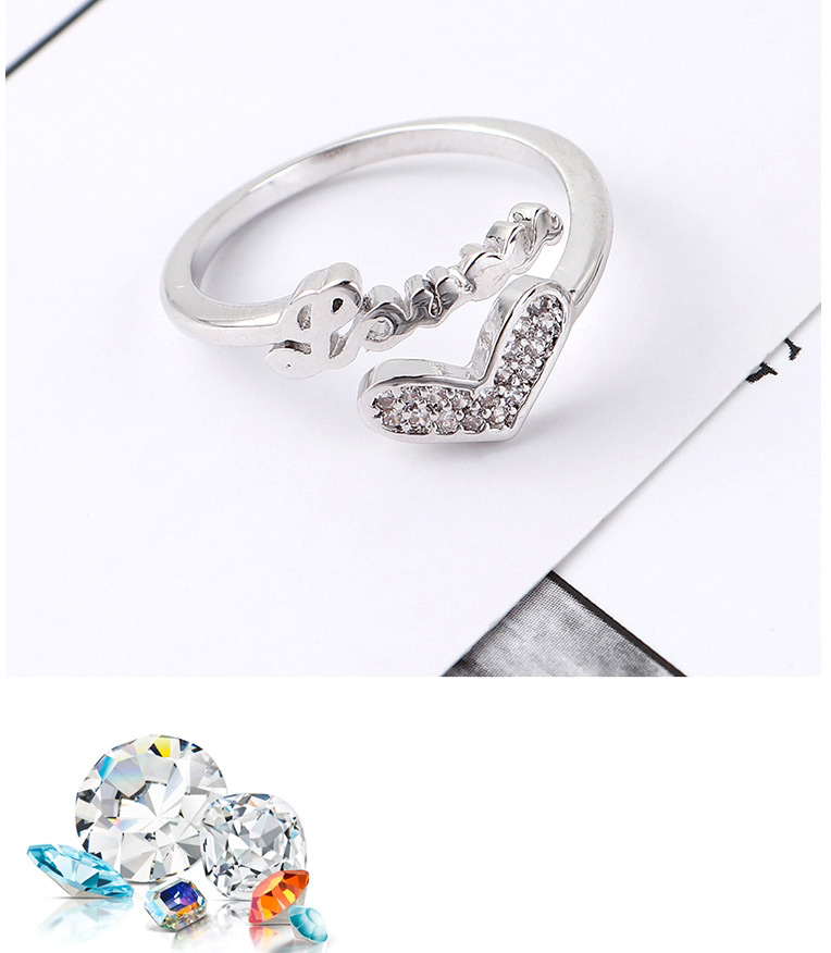 Fashion 14k Gold Zircon Ring - Heart Shaped Letter Ring,Fashion Rings