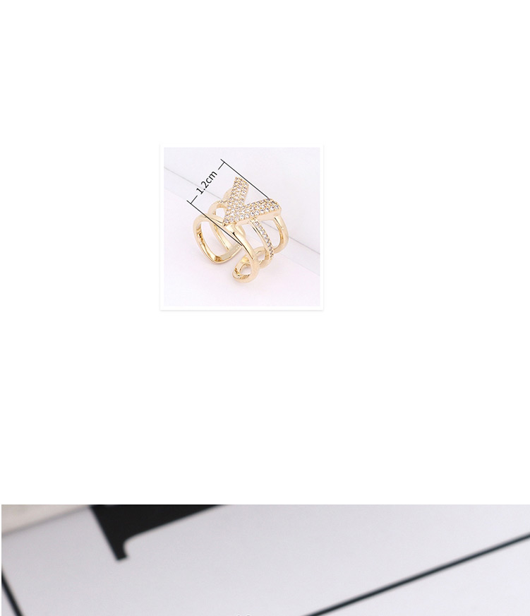 Fashion 14k Gold Zircon Ring - V Letter,Fashion Rings