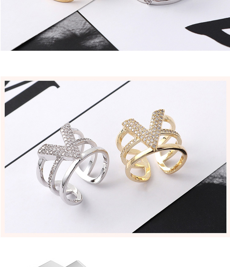 Fashion Platinum Zircon Ring - V Letter,Fashion Rings