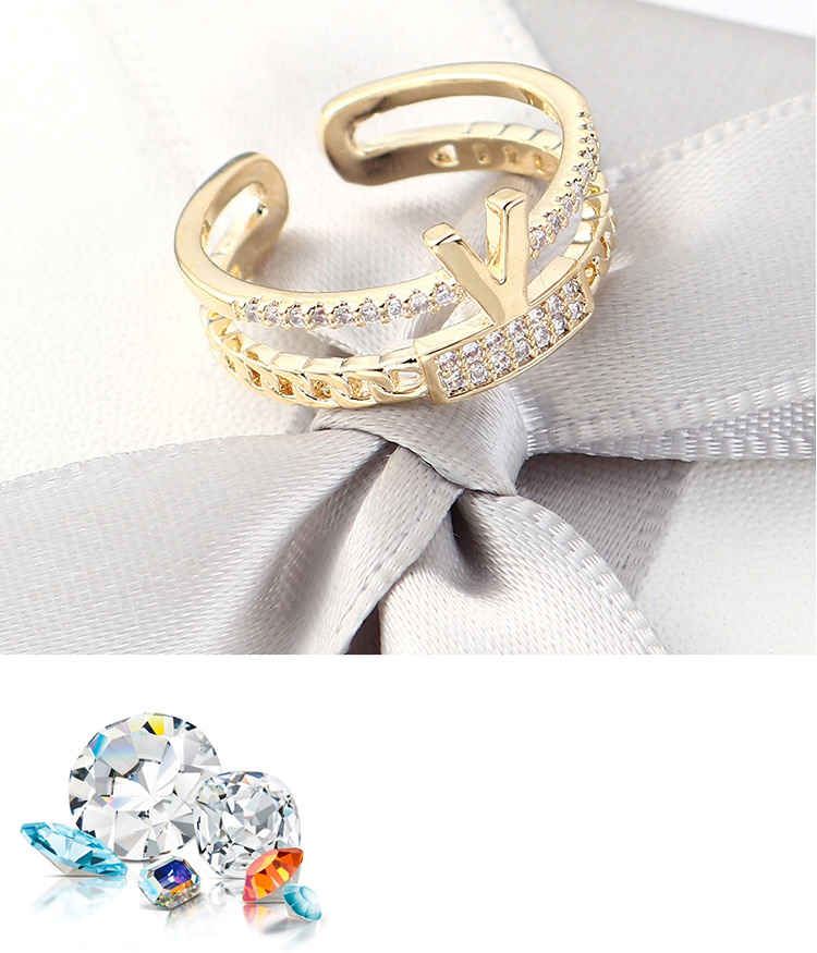 Fashion Platinum Zircon Ring - V Love Life,Fashion Rings
