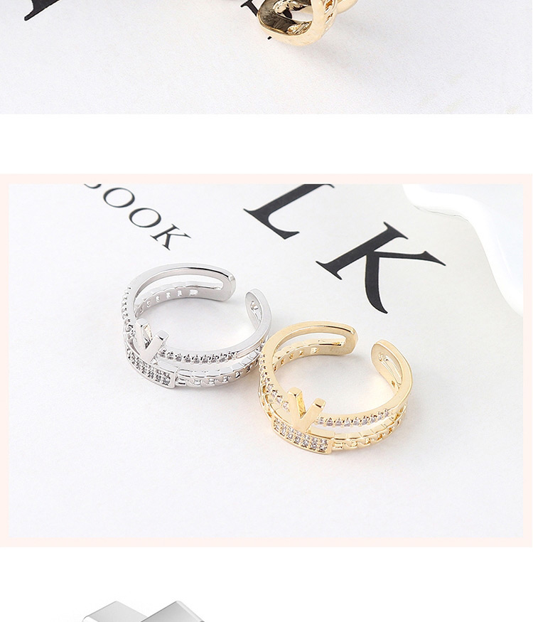 Fashion Platinum Zircon Ring - V Love Life,Fashion Rings