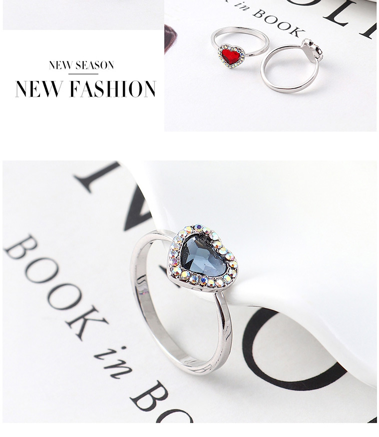 Fashion Denim Blue Crystal Ring - Love Is You And Me,Fashion Rings