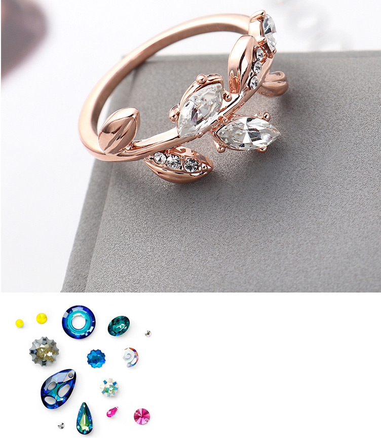 Fashion Gold Crystal Ring - Golden Jade Leaf,Fashion Rings