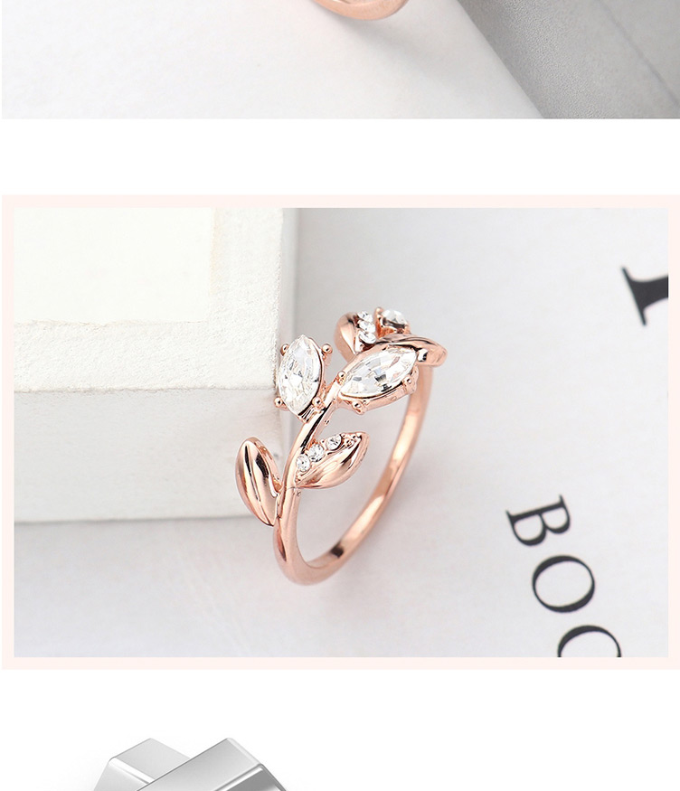 Fashion Gold Crystal Ring - Golden Jade Leaf,Fashion Rings