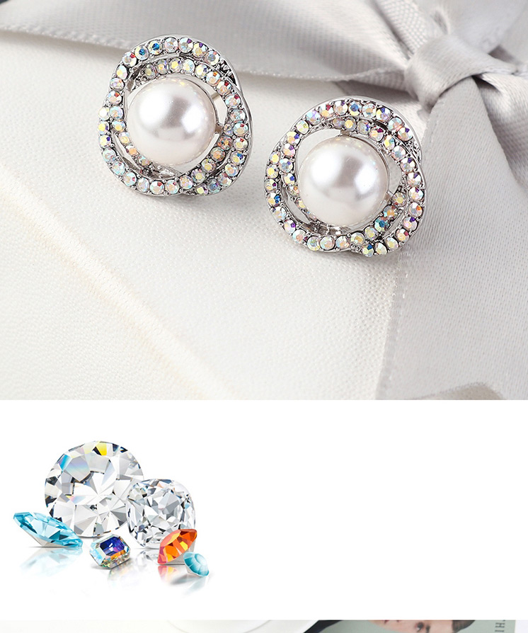 Fashion Blue Light Pearl Stud Earrings - Flower Cluster,Stud Earrings